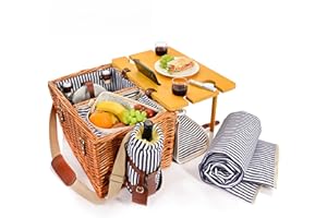 ‎SÄNGER SÄNGER | Picknickkorb Borkum, 25-teiliges Set für 4 Personen, Großer Picknickkorb mit integriertem Tisch, Kühltasche, Picknickdecke & Geschirr, Komplett-Set