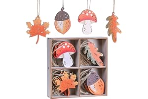 ‎VALERY MADELYN Valery Madelyn Holz Deko Hänger Herbst Dekoration 24er Set 4.5-5.5cm Ahornblatt Kiefernzapfen Pilz Blätter Herbstdeko Bunte bemalt Fensterhänger mit Schnur zum Aufhängen Erntedankfest Thanksgiving