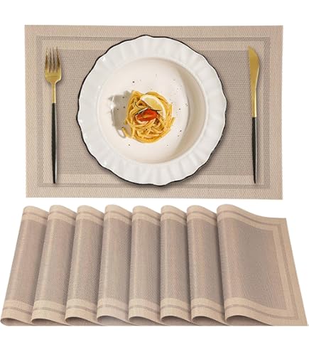 Fontic Set van 6 placemats 30 x 45 cm, antislip, wasbaar, PVC tafelmatten, scheurvast, hittebestendig, vuilafstotend en wasbare placemats voor keuken, eettafel, zwart/grijs