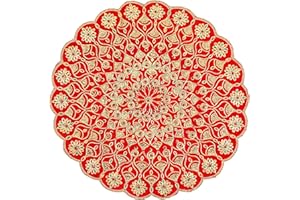 ‎ADITRI CREATION Decorative Round Velvet Pooja Cloth Mat Aasan Cloth with Sequence Work for Multipurpose Indian Traditional Festival Laxmi poojan New year Decorations Items Article Home Decor(Size:-21"X21")(Red)
