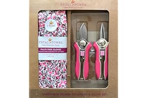 PETAL POWER Ladies Mini Pruner Garden Secateurs & Ladies Gardening Gloves (2 Pairs) Set - Bypass & Snipper Pruners – Lightweight Garden Gloves - Best Garden Gift for Women (Medium Glove, Pink/Candy Pink Floral)