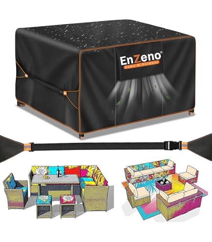 Jianghu Art Hoes voor tuinmeubelen 170 x 170 x 85 cm tuinbank buiten tafelhoes, waterdichte patio tafelhoezen 600D zware rotan tuinmeubelhoezen winddicht anti-UV