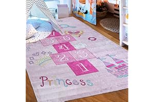 Mazovia Tappeto Salotto - Tapeto Stampato Pelo Corto - Morbido Tappeto Camera da Letto - Antiscivolo Tapeto EMMA - Tappeto Bambini Motivo Tabellone di Gioco - Rosa Pink 80x150cm