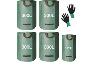 Taichaeu Garden-Waste-Bags-Heavy-Duty Reusable Folding Garden-Sacks-with Handles, Ideal for Collecting Plant Waste Grass and Leaves, Send 1 Gardening Gloves, 300Lx 4/120L x 1(5 Sacks)