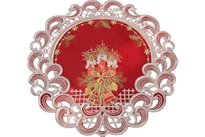 HanaQi Weihnachten Tischläufer Tischdecke Dunkelrot Leinenoptik Rot Kerzen Stickerei (ca. 40 cm Rund)