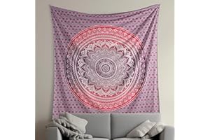 THE ART BOX Hippie Ombre Mandala Tissu Murale Tapisserie Rose et Blanc - 135x150 cm Boho Bohemian Maison Décoration Murale de Plage en Coton Indien Tapisseries pour Chambre