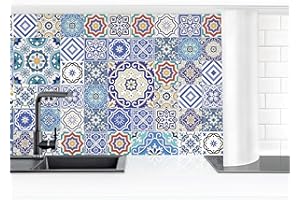 Bilderwelten Küchenrückwand Folie Glänzend 60x400 cm Portugiesische Fliesen Spritzschutz Fliesenspiegel Küche-Rückwand Motiv Klebefolie
