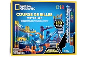 BLUE MARBLE Circuito de Canicas NATIONAL GEOGRAPHIC con Ascensor Motorizado – Kit de 150 Piezas con Espiral Elevadora, 30 Canicas, Bolsa y Más, Máquina de Movimiento Perpetuo, Juguete de Física para Niños