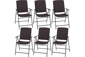 MFSTUDIO Folding Garden Chairs Set of 6, Faux Rattan Balcony Chairs, Weather Resistant, Easy to Assemble, Outdoor Wicker Chairs, Bistro, Patio, Balcony, Dining Chairs Set