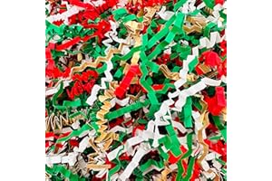 ShredAstic® Christmas Gold Red White Green MIX ZigZag Crinkle Cut Paper Shredded Paper Hamper Gift Packaging Baskets (20 grams)