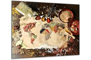 TMK ARTDEKO TMK - Copri piano cottura induzione 60x52 cm copertura per piano cottura in vetroceramica 1 pezzi universale per piastre di cottura paraspruzzi tagliere in vetro temprato come decorazione Spezie