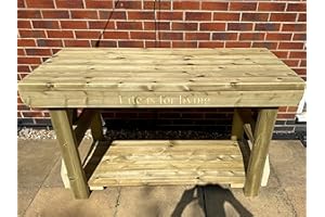 MG TIMBER PRODUCTS Indoor/Outdoor Wooden Workbench/Potting Table/BBQ Table/Pizza Oven Table (6FT - LARGE, Double Shelf)