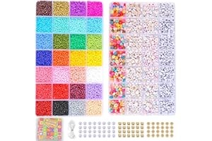 SJZWSD Friendship Bracelet Making Kit – 2 Box Set Seed Beads, – DIY Jewelry Making Set– Includes 28 Colors of Glass, Letter Beads, Gold Spacers, and String – Great for Friendship Bracelets