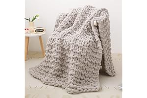 Viviland Chunky Knit Wurf Decke, Luxus 100% Hand gestrickt, weich und gemütlich Schlafsofa Stuhl Gewichtete Dicke Gewebte Wurf Decke, 127 * 152cm, Hellgrau (Light Grey)