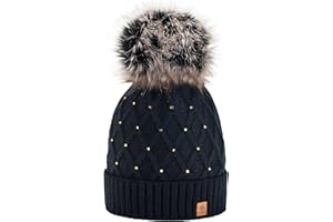 MFAZ MOREFAZ LTD Caldo Berretto Invernale da Donna Beanie con fodera in pile, strass e Pom Pom in pelliccia multicolore nero M/L