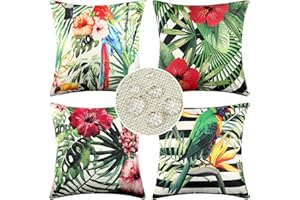 Housse de Coussin Carrées Décoratives Housse Coussin Plantes Vertes Fleurs Colorées Animal Oiseaux Lin Taie d'oreiller Moderne Exterieur Impermeable Housses de Coussin pour Ferme Jardin 50x50cm