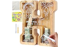 Lakpopya Salvadanaio in Legno Grand per Bambini Adulti Salvadanaio Lettre Personalizzato di A-Z con Area di Destinazione Salvadanaio Apribile Trasparente per Decorazione Regalo Battesimo (H)
