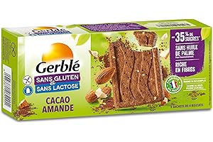 Gerblé Biscuits Cacao amandes, Sans gluten & Sans lactose, 12 biscuits, 150 g, 216664