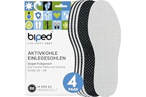 ‎BIPED biped 4 Paar Aktivkohle Einlegesohlen gegen Schweissfüsse - zur Klimaregulierung, für frische Schuhe und Füße - komfortable Schuheinlagen - ultraleicht und handwaschbar z2727(45)