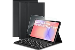 EasyAcc Funda con Teclado para Samsung Galaxy Tab S10 Lite 5G / S10 FE / S9 FE / S9 10.9" / 11" (2025/2023) con Película Protectora, Funda Protectora para Teclado Extraíble con Portalápices, Negro