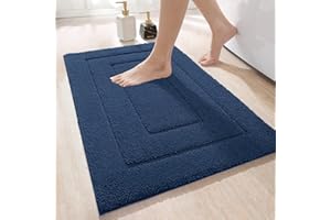 DEXI Tapis de Bain Antidérapant 60 x 90 cm, Moelleux en Microfibre, Absorbant l'eau, Lavable en Machine, Extra Epais, pour Salle de Bains, Marine