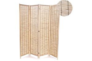 CREEDWOOD Gran Playa Room Divider, 170 x 160 cm, 4 Pieces, Reeds, Wood, Natural Screen, Foldable Privacy Screen, Divider, Large Partition, Folding Wall, Mobile Partition Wall, Colour: Natural