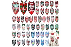 Abbylike 50 Pcs Christmas Plaid Dog Bandanas Bulk Holiday Dog Scarf Bibs Puppy Bandanas Adjustable Washable Kerchief Pet Costume Accessories Grooming Supplies for Small to Large Cats Dogs