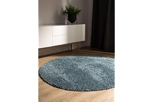 benuta Tappeto a pelo lungo SOHARI blu, diametro 80 cm, rotondo, morbido, look minimalista, facile da pulire, adatto per riscaldamento a pavimento