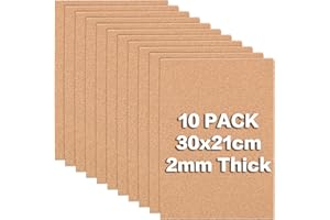 BENECREAT 10 Fogli di Sughero A4 29x21cm (Spessore 2mm) Fogli di Supporto in Sughero per sottobicchieri rettangolari per Decorazioni da Parete, Feste,Giorno di Natale