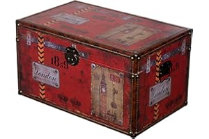 BIRENDY Baule KD 1513 Maritim, viaggio in città, Londra, Parigi, Italia, cassa in legno rivestita in pelle in stile vintage, scatola del tesoro, scatola pirata, piccoli mobili, mobili coloniale, scatola in