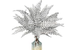 ‎OAIRSE 20er-Set Künstliche Farn Kunstpflanze Kunstzweig Weihnachten deko Glitzer, Weihnachten Blätter für Weihnachtsbaum Neujahr Ornamente, Künstliche Farn für Feiertags-Esstischdekoration, Silber