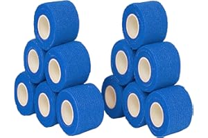 Venda cohesiva autoadhesiva 12 unidades 5cm x 4,5m. Vendas autoadhesivas para crossfit, futbol, fisioterapia y veterinaria. Venda cohesiva apta como vendas para perros. Vendaje marca Vendari. (Azul)