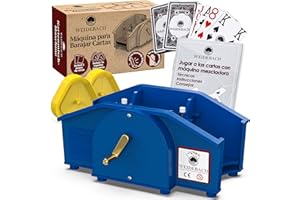 Weidebach® blue card shuffler with golden crank for all standard card games, shuffler with 2x decks & spare crank, card mixing device with booklet for fun game nights.