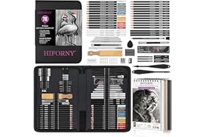 HIFORNY 76 PCS Drawing Set Sketching Kit,Sketch Pencils Art Supplies with Graphite,Charcoal,Blending Tools & Accessories,Portable Zippered Travel Case for Artists & Beginners