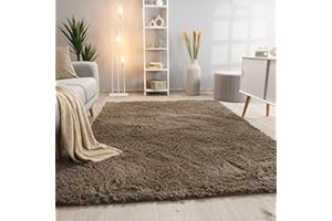 Paco Home Tapis De Salon Poils Longs Fausse Fourrure Shaggy Moelleux Monochrome, Dimension:120x160 cm, Couleur:Taupe