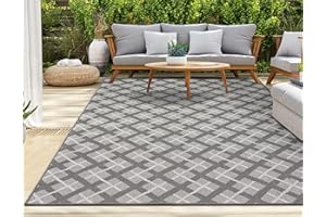 homeart Outdoor Rugs | Easy-Cleaning Indoor & Outdoor Area Rugs for Porch, Deck, Balcony, Garden, Picnic, Kitchen, Hallway | UV & Weather-Resistant Large Patio Rug Mats | Grey Cream, 180 x 270 cm