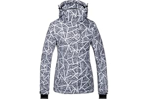 Wantdo Femme Veste de Ski Imperméable Outdoor Veste Coupe-Vent Florale Imprimé Manteau d'hiver Chaud avec Capuche Veste Sport Randonnée Coupe-Vent
