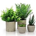 Lot De 4 Petites Plantes Artificielles Avec Pot Noir - Déco Intérieur Salon, Salle De Bain, Bureau (20 Cm)
