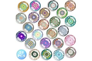 SOSMAR 24 Notice Board Magnets Planning Magnets, 30mm Glass Fridge Magnets Magnetic Whiteboard Magnets for Photo, Map, Kid's Drawing, Arts Crafts, Office Organizing (Mandala Style 2)