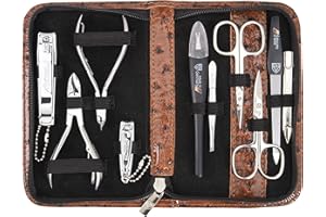 3 Swords Germany - brand quality 10 piece manicure pedicure grooming kit set for professional finger & toe nail care scissors clipper fashion leather case in gift box, Made by 3 Swords (6608)