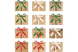 Belle Vous Scatoline Cartone Natale (36pz) 12 Design - 11 x 8 x 1 cm - Scatoline Regalo Natale di Cartone con Nastro di Raso e Etichette Tonde - Scatoline Porta Gift Card Natale - Mini Scatole Regalo