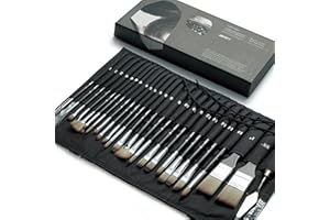 ARTIFY ART SUPPLIES Artify pinceaux de Peinture, série Expert, Ensemble de pinceaux synthétiques améliorés avec Rouleau de Tissu et Couteau à Palette pour Acrylique, Huile(Noir) Aquarelle et Gouache