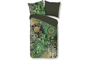 ‎TRAUMSCHLOSS Traumschloss Satin Bettwäsche »Botalia«, Mandalas mit Pfau und Pflanzen, grün, 135x200 & 80x80, 100% Baumwolle, atmungsaktiv & weich, mit Reißverschluss bestehend aus Kissen und Bettbezug