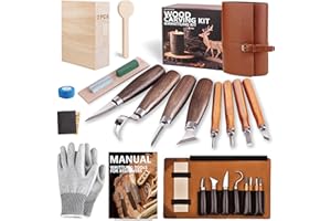 Wood Carving Kit Woodworking Chisel: Bluvizo Professional Whittling Craft Set, 25 Pcs Deluxe Hand Tool Kit with Luxury Leather Case, Gift for Beginners Kids Adults DIY Fun