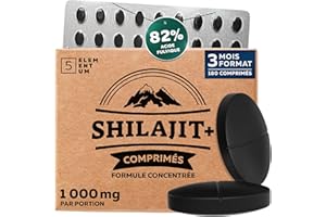 5 elementum Shilajit Pure Himalaya 180 Comprimés Hautement Dosés, 90 000 mg Total, 82 % d’Acide Fulvique | Comprimés d’Origine Himalaya Faciles à Avaler | Mumijo Authentique | Testé Eurofins