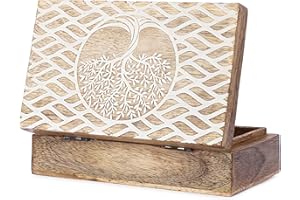 Ajuny Boîte à bijoux décorative en bois fabriquée à la main - Design ligne d'arbre - Multifonction - Coffre au trésor - Organisateur de bijoux, bijoux, boucles d'oreilles, colliers, montres - Cadeau