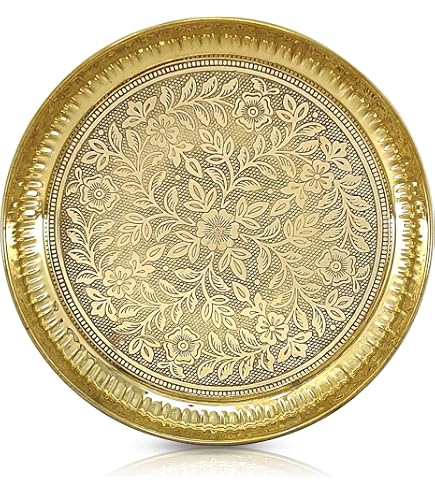 Set De 5 Petites Assiettes Décoratives En Laiton - Thali Indien Pour Pooja, Prasad, Décoration Traditionnelle (Doré)