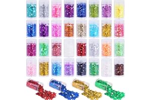 JEWAN 32 latas de purpurina para manualidades, 32 colores, holográficas de lentejuelas, resina epoxi, manualidades, juego de maquillaje, purpurina, para decoración de festivales, bricolaje, decoración de