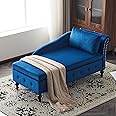 ANIROY Upholstered Lounge Sofa, Velvet Chaise Lounge Sofa with Storage, Chaise Lounge Couch with Pillow for Living Room, Bedroom and Office (Blue)