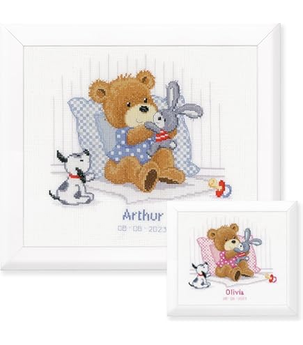 VERVACO Kruissteek Borduurpakket Geboorte Baby OOIEVAAR Handwerkpakket voor Wanddecoratie 28 x 23 cm Borduurwerk met Telpatroon DIY Kit Babykamer Decoratie Cadeau Knutselen Voor Volwassenen